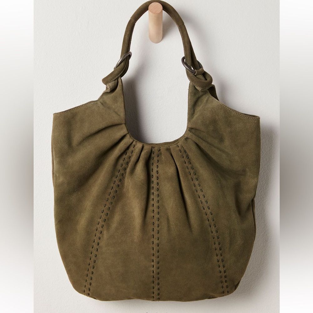 Free People Skadi Suede Scrunch Tote Bag in Dark Olive